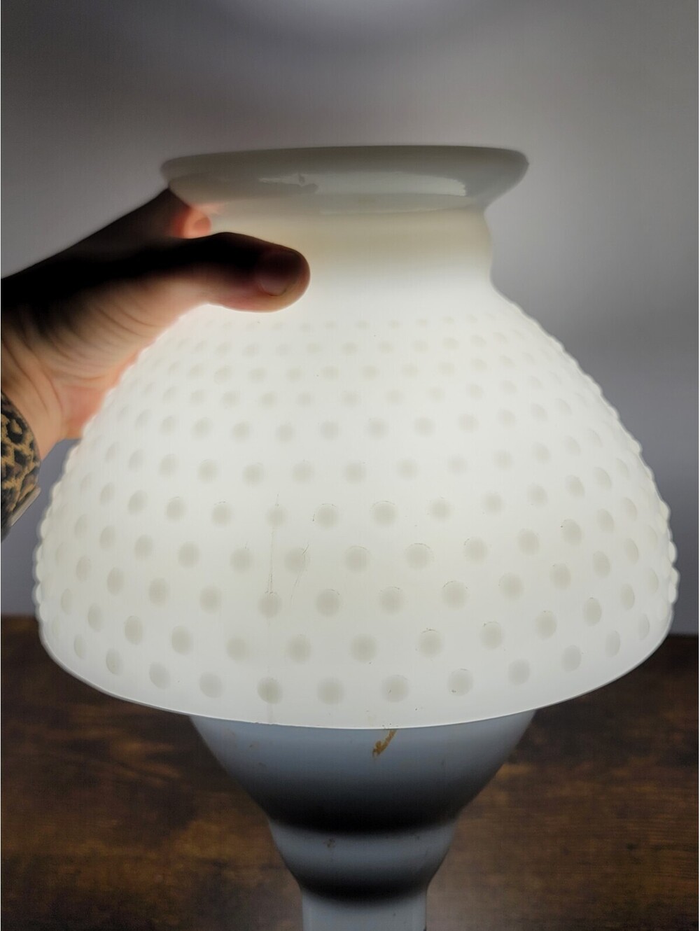 Vintage Hobnail White Milk Glass Hurricane Electric Hanging Pendant Lamp Shade